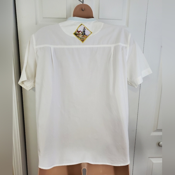 Quacker Factory Lighthouse Coast Button Down Cotton Shirt Womens 1X ~ Pre-Owned - Picture 6 of 12